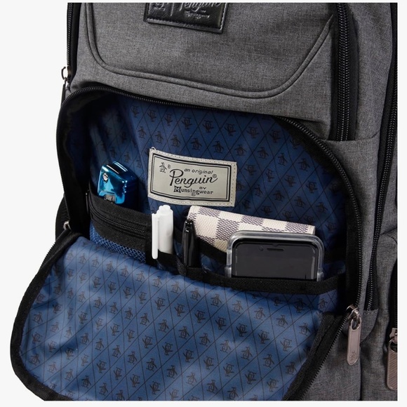 ORIGINAL PENGUIN Backpack, Grey Crosshatch, 19" Odell Collection - Picture 3 of 11